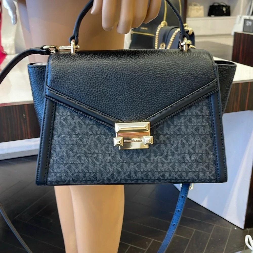 Michael Kors Whitney Medium Leather Flap Signature Satchel Shoulder Crossbody